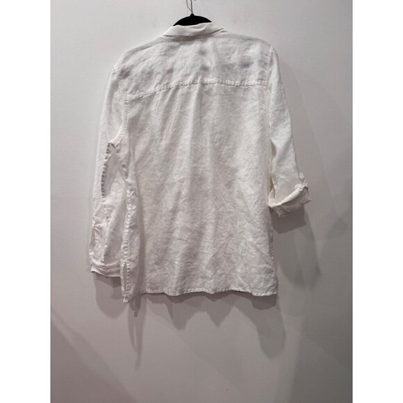 Chico's Size 3 White 100% Linen Long Sleeve Button-Up Blouse w/Roll-Tab Sleeves - Picture 11 of 13